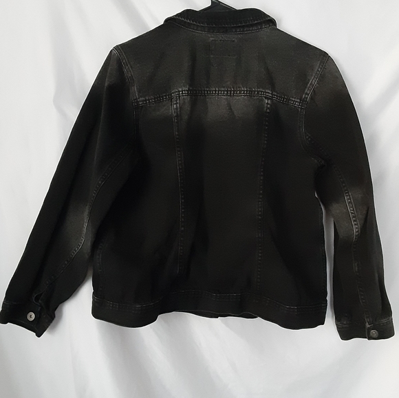 RUFF HEWN BLACK BUTTON UP DISTRESSED/FADED COTTON JEAN JACKET WOMENS SIZE 1X - Picture 2 of 13
